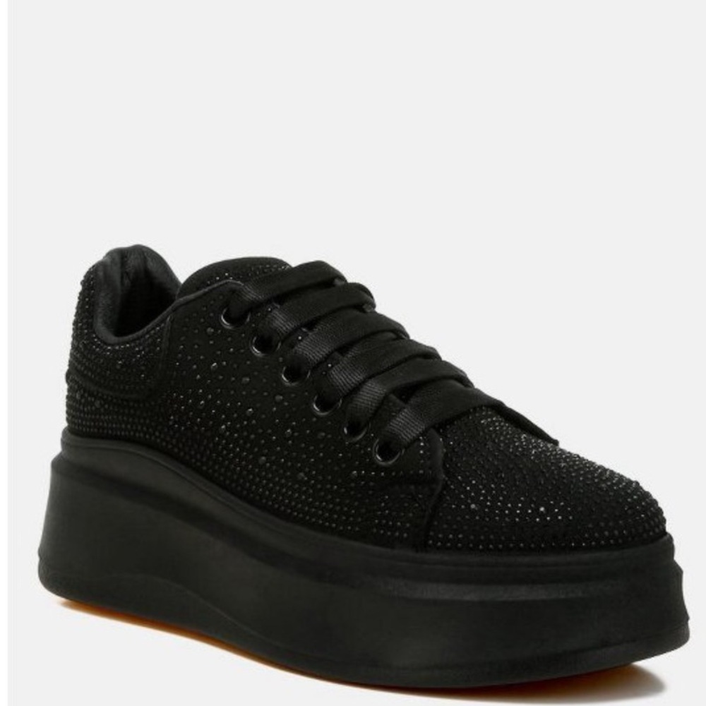 Black Rhinestones Women's Platform Sneakers Shoes London Rag